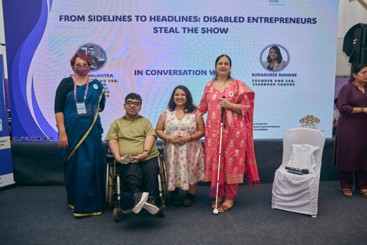 From left to right - Srinidhi Raghavan, Nipun Malhotra, Surashree Rahane, Nidhi Goyal posing together at the end of the fireside chat.