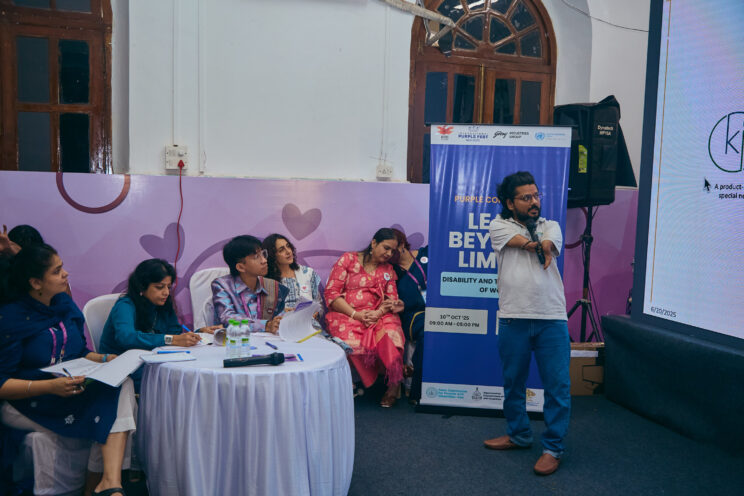 Raghu pitching his idea in front of the judges.