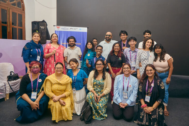 Group photo of all the entrepreneurs, judges, Rising Flame team and the UN in India team.