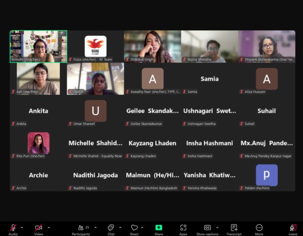 Screenshot of a Zoom meeting with 25 participants, some with their video on. On the top left is Srinidhi, who is speaking.